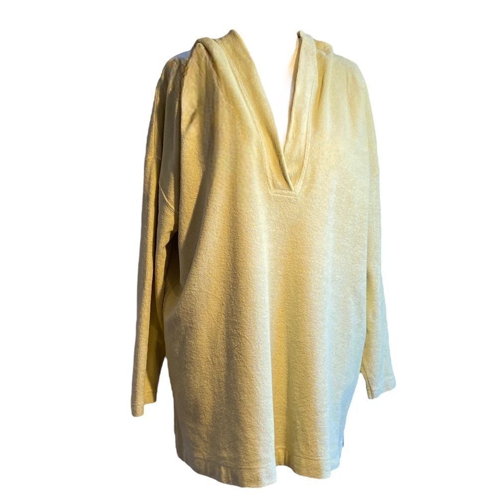 0821 Ellen Tracey French Terry V Neck Hoodie Chartreuse 100% Cotton Size M New